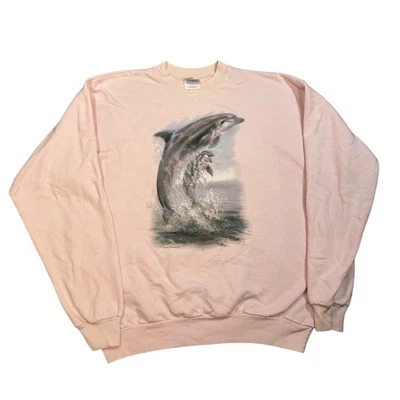 *MANCHAS* Sudadera Hanes Peso Pesado Rosa Gráfico Delfín Coqueta L Mujer Foto 1 de 4
