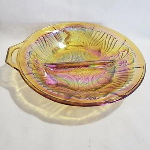 Vintage Carnival Glass Amber Divided Dish Nut Candy Bowl - Picture 1 of 4