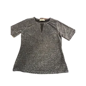 Michael Kors Silver Black Metallic Shirt Keyhole Short Sleeves Size Small NWOT - Picture 1 of 4
