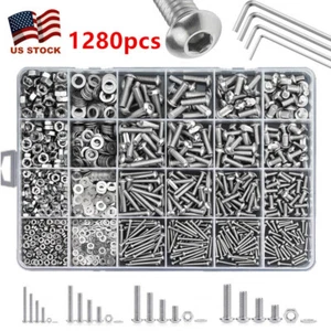 1280 piezas Cabezal de acero inoxidable Tapa Tornillos Pernos Accionamiento hexagonal Kit surtido - Imagen 1 de 12