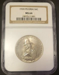1920 U.S. Pilgrim Tercentenary Celebration Silver 50c Comm Half Dollar NGC MS 64 - Picture 1 of 9