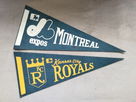 MONTREAL EXPOS KANSAS CITY ROALS mini Felt Pennant Lot of 2 Vintage 12" x 5" Cover