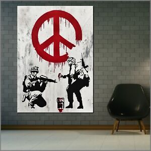Big Banksy Peace Soldiers War Urban Pop Street Art 140cmx100cm Textured Painting