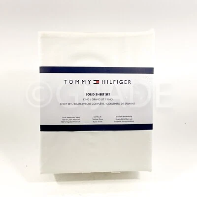 Tommy Hilfiger Juego de Sábanas King Pre Lavado 100% Algodón Blanco Nuevo Foto 1 de 4