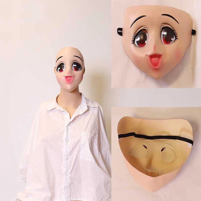 Latex Female Sweet Girl Half Head Kigurumi Mask With BJD Eyes Cartoon Cosplay - Image 1 of 1