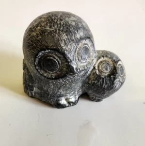 Wolf Original Mother Baby Owl Black Soapstone Carved Sculpture Vintage Figurine - Bild 1 von 5