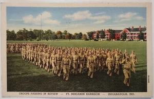 Vintage Troops Passing in Review Ft Benjamin Harrison Indianapolis IN Postcard - Picture 1 of 2