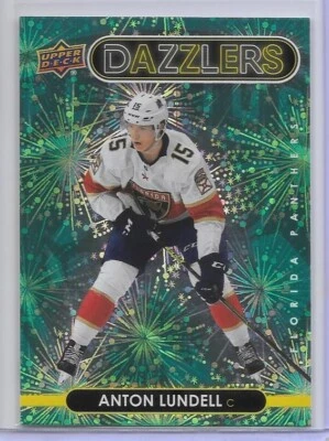 ANTON LUNDELL 21-22 UD EXT. SERIES GREEN DAZZLERS SSP INSERT RC/FINLAND/PANTHERS - Image 1 of 2
