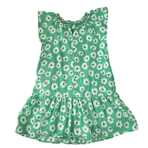 Gap Girls 8-9 Y Ruffle Neck Dress Size Medium In Stem Green Floral 100%Cotton - Picture 1 of 7