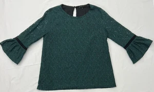 Gibson Size S Women's All Over Lace Bell Sleeve Top in Emerald Green, Black - Picture 1 of 14