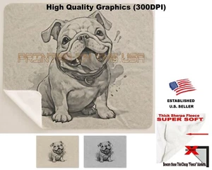 Bulldog Bull Dog Cute Puppy Dog Sitting Cartoon Art Sherpa Fleece Throw Blanket - Picture 1 of 6