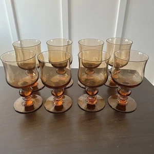 8er Set mundgeblasene Blase Bernstein Glas Wein/Wasser Kelche 6,5" Vintage - Bild 1 von 8