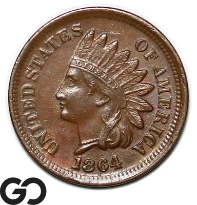 1864 Indian Head Cent Penny, Bronze, Choice AU++/Unc Tougher Date - Image 1 of 3