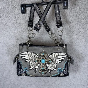 Cowgirl Trendy Conceal and Carry Purse Angel wings Cross Rhinestones - Picture 1 of 9