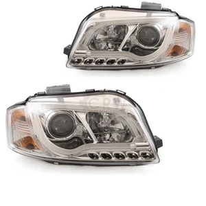 Set Di Fari Per Audi A3 8P Anno 03-08 Vetro Chiaro/Cromato Tube Lights LED SONAR - Foto 1 di 5