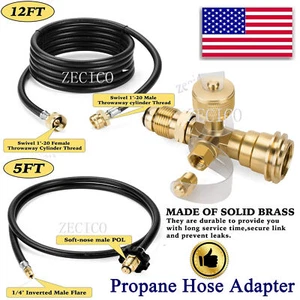 12ft Propane Hose Fittings Gas Propane Adapter Camp Stove Rv & 5ft Propane Hose - Picture 1 of 22