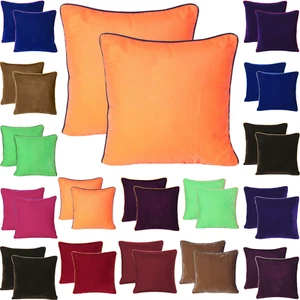 Home Decor Piping Edge Velvet Cushion Cover with Zipper Pillow Case Set of 2 - Picture 1 of 91