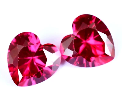 Par de piedras preciosas sueltas tratadas certificadas con forma de corazón de rubí rosa rojo natural de 9,00 mm Foto 1 de 4