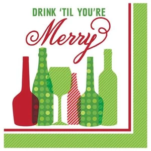 Holiday Toasts Christmas Cocktail Party Paper Beverage Napkins - Drink…Merry - Picture 1 of 1