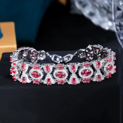 Brazalete ancho hueco circonita cúbica ovalado plateado joyería nupcial Foto 1 de 4