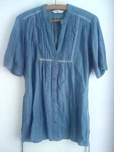Bhs Vanilla Sands Blue Blouse Short Sleeve Size 14 - Picture 1 of 3