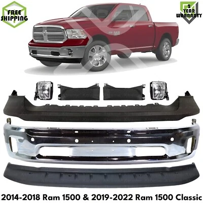 Front Bumper Chrome Kit For 2014-2018 Ram 1500 & 2019-2022 Ram 1500 Classic Foto 1 de 4
