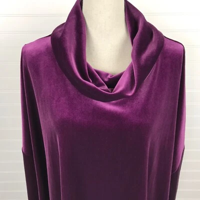 Chicos Travelers Velour Cowl Neck Tunic Top Shirt Size L/XL Purple Drop Shoulder - Image 1 of 4
