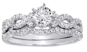 1.50Ct Round Cut Moissanite Engagement Bridal Set Ring in 14K White Gold Plated - Bild 1 von 4