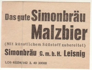LEISNIG - Brauerei Simonbräu 1 Bieretikett Malzbier #1 - Bild 1 von 3