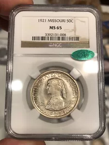1921 Missouri Commemorative Half Dollar graded MS65 by NGC CAC Mostly White Gem - Picture 1 of 4