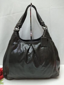 Bolso de Hombro Coach Maggie Gris Brillante Charol 3 Compartimentos Cartera - Imagen 1 de 11