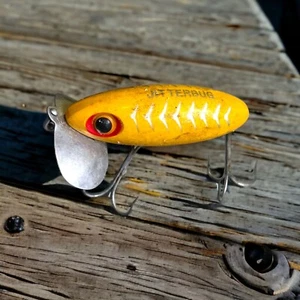 Vintage Fred Arbogast Jitterbug Angelköder gelb mit silbernen Rippen - Bild 1 von 9