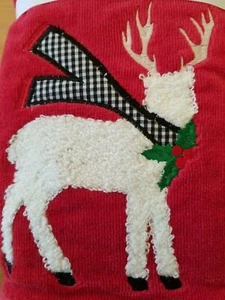 Arctic Holiday 1 Red Christmas Reindeer Hand Towel  Appliqued, Cute, GIFT New  - Picture 1 of 10
