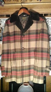 VTG 70's PENDLETON MEN'S M L 48 HEAVY WOOL JACKET BROWN PLAID SHEARLING COLLAR - Picture 1 of 9