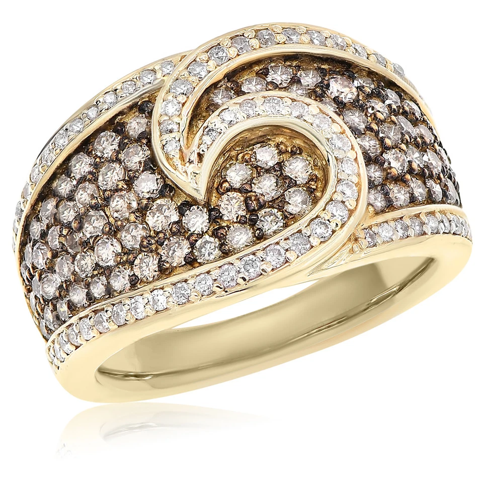 14K YELLOWGOLD PAVE BROWN CHAMPAGNE COGNAC DIAMOND BAND RIGHT HAND COCKTAIL RING - Image 1 of 1