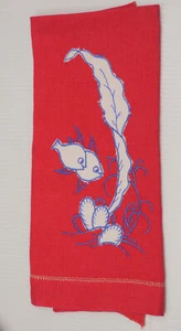 INVITADO BORDADO A MANO VINTAGE, TOALLA DE MANO CON PECES, ALGAS MARINAS, CONCHAS MARINAS - Imagen 1 de 4