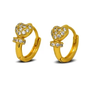Pendientes de aro de corazón pequeño rellenos de oro de 18 quilates para mujeres niñas cristales blancos - Imagen 1 de 2