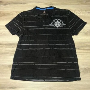 I Jeans Buffalo Shirt Mens Small Black Striped Short Sleeve V Neck Casual EUC - Picture 1 of 5