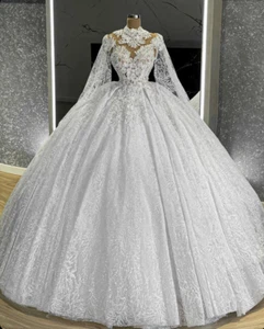 Luxury Beading Wedding Dresses Lace Appliques A Line Glitters Bridal Gowns - Picture 1 of 9