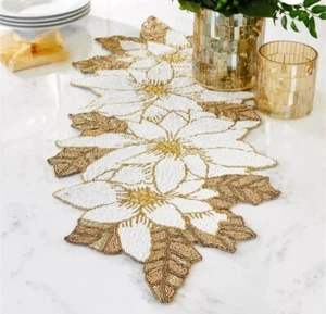 CORREDOR DE MESA con cuentas de vidrio de pascua oro blanco 12 X 36 vacaciones de Navidad India - Imagen 1 de 10