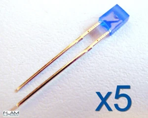 Lot 5x LED rectangulaire 3mm diode Bleu / 5pcs Blue rectangular LED 3mm - Foto 1 di 6