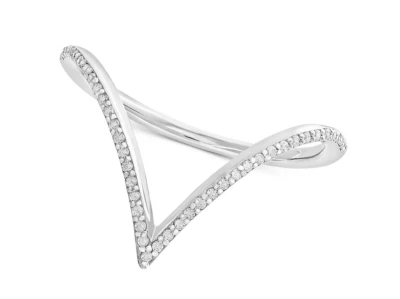 Stunning V Shape In Solid 10K White Gold With Sparkle White 0.15CT Diamond Ring - Image 1 of 4