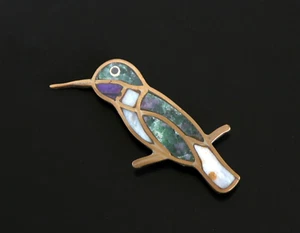 Vtg 40s 50s MCM Hummingbird Bird Brooch Pin Pendant MOD Signed R.M. Rare Inlay - Picture 1 of 4