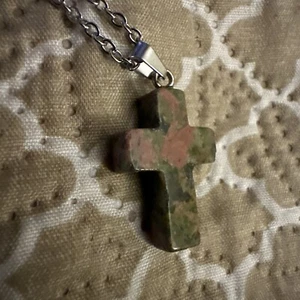 Natural Unakite Color Stone Cross Gemstone Pendant Cross Crystal Necklace - Picture 1 of 6