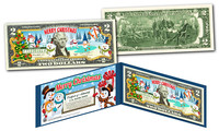 MERRY CHRISTMAS * SNOWMAN * XMAS OFFICIAL Genuine Legal Tender U.S. $2 Bill