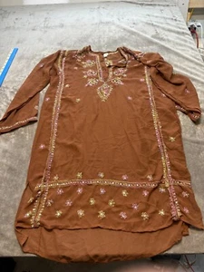 Le Saige One Size Brown Embroidered Long Ladies Tunic - Picture 1 of 6