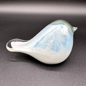 Kunstglas blauer Vogel Handarbeit mundgeblasen Glas weiß klar Figur Briefbeschwerer - Bild 1 von 10