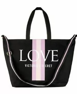 VICTORIA SECRET VS Black LOVE Travel Weekender Tote Bag NEW - Picture 1 of 1