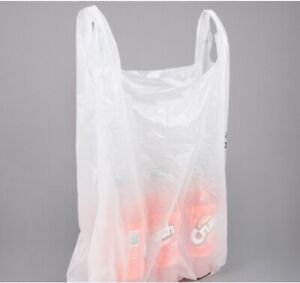 EAGLE Jumbo Strong Unprinted T-Shirt Bags - 18"x 7" x 32"  400 Bags  White 