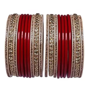 Lac Bangles Set for Woman Traditional Lakh Chura Set of 10 Red - Picture 1 of 5